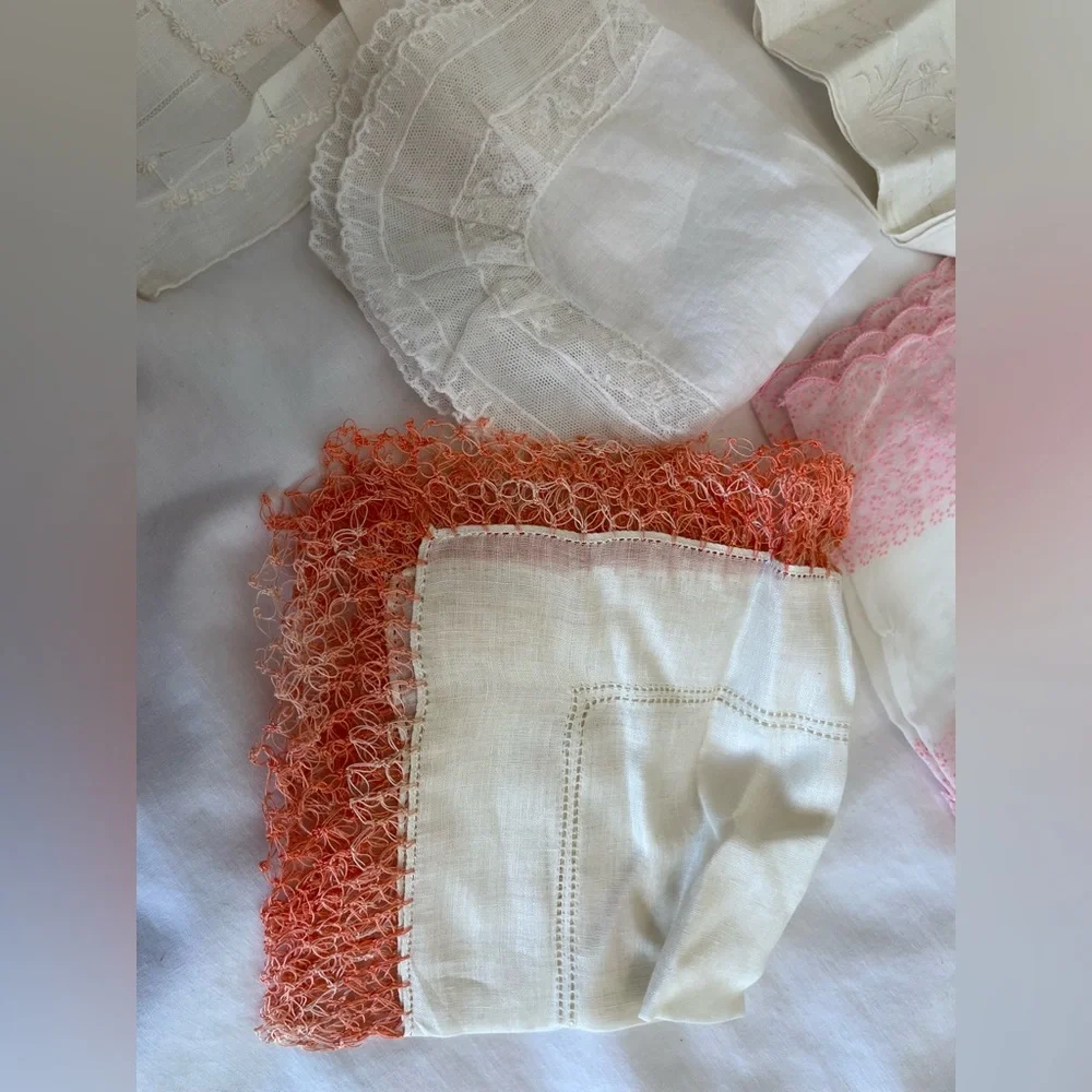 Lot of 8 Handkerchief Set, Linen, Cotton, Crochet New Vintage
